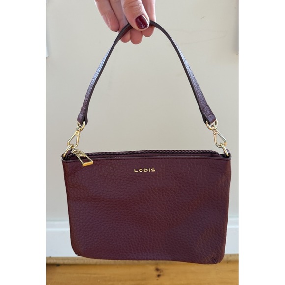 Lodis Handbags - LODIS Emily Burgundy Pebbled Leather Convertible Shoulder Bag Wristlet or Clutch